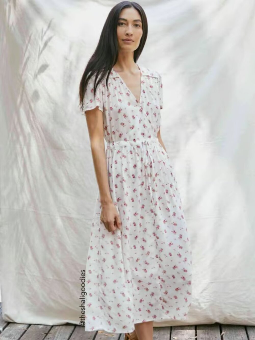 Christy Dawn The Dawn Dress Rhubarb Ditsy Spray Floral Midi Dress w/ Pockets